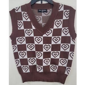 Retro Sweater Womens Large/X-Large V-Neck Heart 70's Retro Hippie Sweater Vest